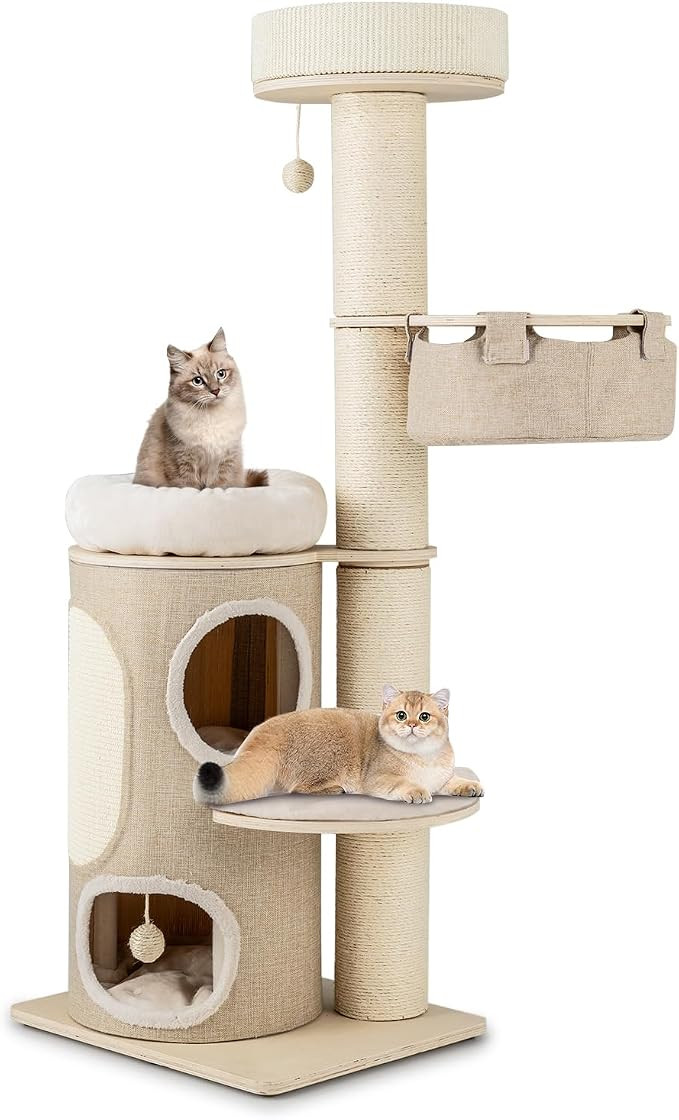 Tangkula Cat Tree Tower, 61 Inch Multi-Level Tall Cat Tower with 2-Story Cat Condo, Top Perch, Si... | Amazon (US)