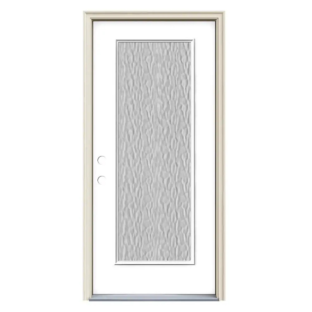 JELD-WEN 36-in x 80-in x 4-9/16-in Steel Full lite Right-hand inswing Modern White Painted Prehung Single door Front Door with Brickmould Insulating | Lowe's