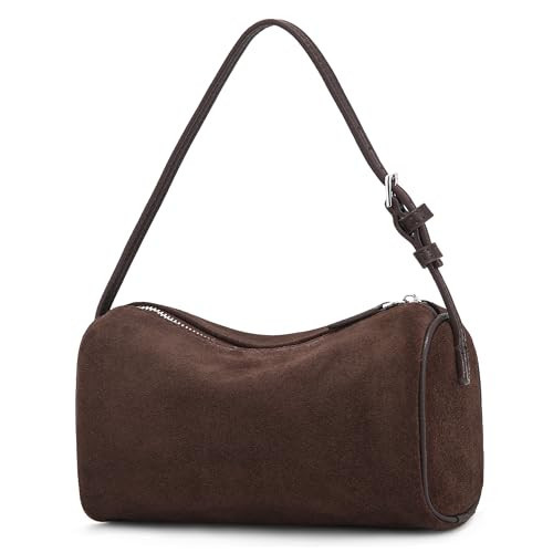Sumrains Suede Leather Crossbody Bag for Women: Small Barrel Purse for Ladies - Designer Hobo Bags Shoulder Handbags (Coffee) | Amazon (US)