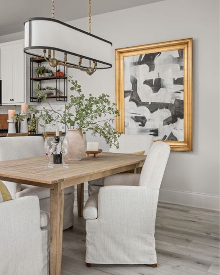 The soft stark theme is highlighted in the dining room with neutral colors and dark contrast.

#LTKhome