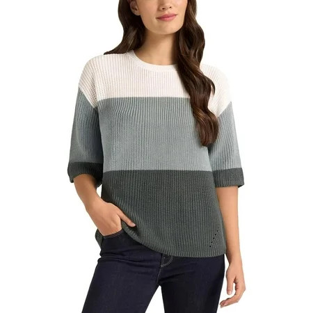 Matty M Women s Elbow Sleeve Colorblock Sweater - Elbow Length Wide Sleeves - Drop Shoulder (Taupe/Large) | Walmart (US)