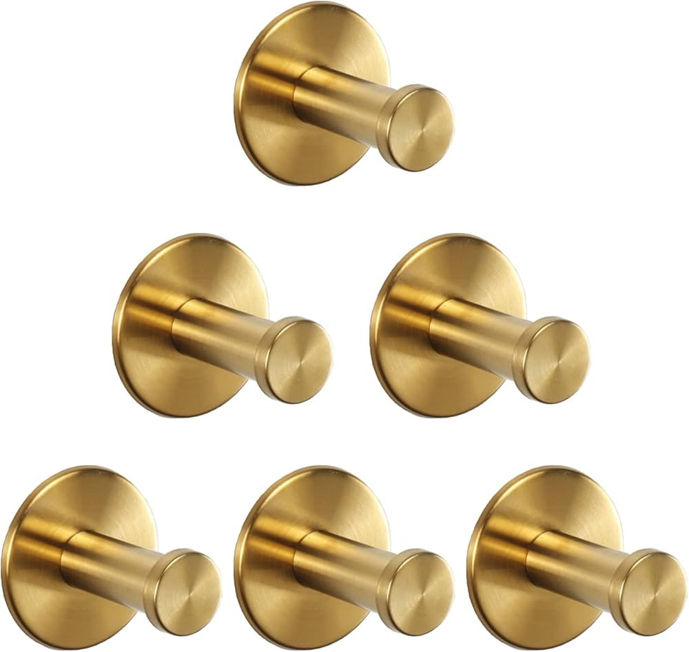 Bath Towel Hooks, 6 Pack Self Adhesive Coat Hooks, Sturdy No Drilling Robe Hook, SUS 304 Stainles... | Amazon (US)
