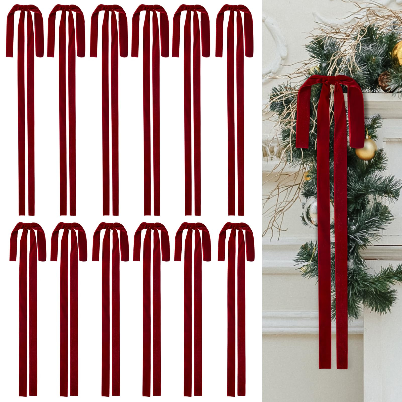 Wironlst 12Pcs Velvet Christmas Bows Large Vintage Velvet Bows for Christmas Tree, Garland Stairc... | Amazon (US)