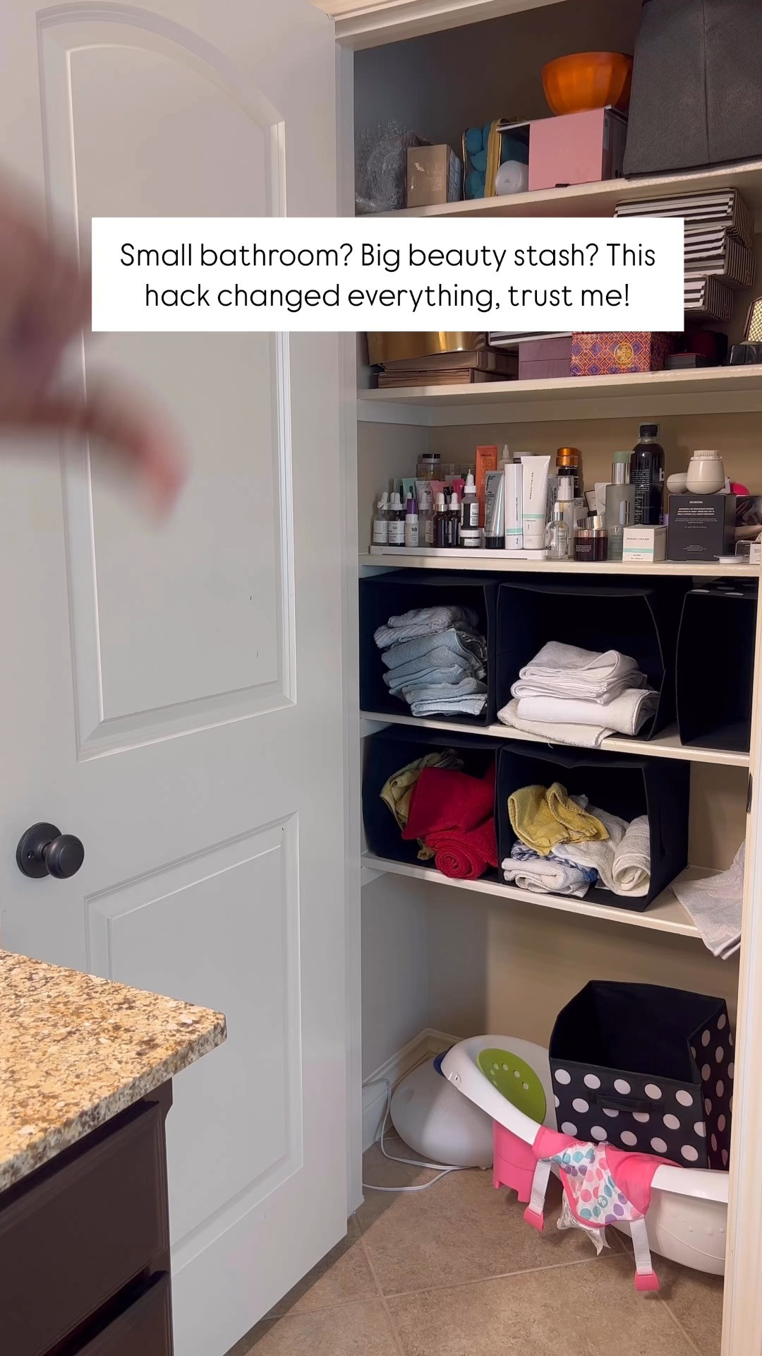 Using a simple organization hack is the easiest way to maximize space and keep a small bathroom feeling clean and clutter-free. It creates that functional look while still feeling elevated and intentional 🤍 

 #LTKmorningroutine #LTKselfcare #LTKHome
