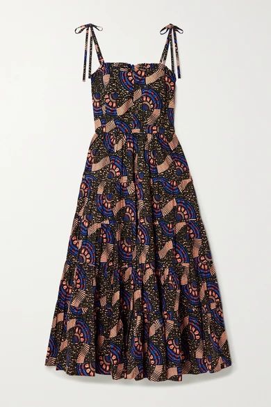 Ulla Johnson - Ellyn Ruffled Printed Cotton-poplin Midi Dress - Black | NET-A-PORTER (US)