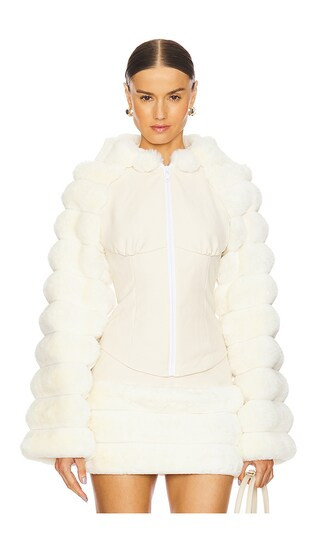 Faux Fur Hooded Jacket in Cream | Revolve Clothing (Global)
