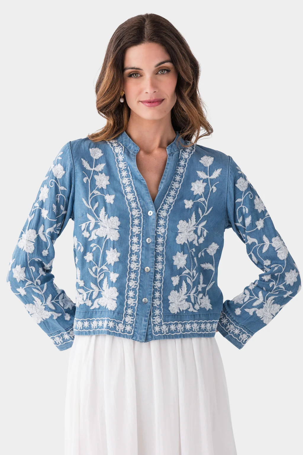 En Creme Embroidered Button Down Top | Social Threads