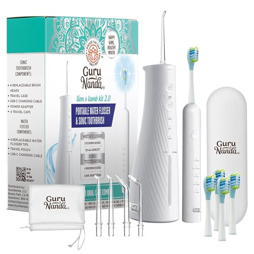 GuruNanda Lion & Lamb Kit 2.0, Electric Toothbrush with Water Flosser Combo, 4 Jet Tips, 4 Brush Heads, & IPX7 Waterproof Design for Complete Oral Care, White | Amazon (US)