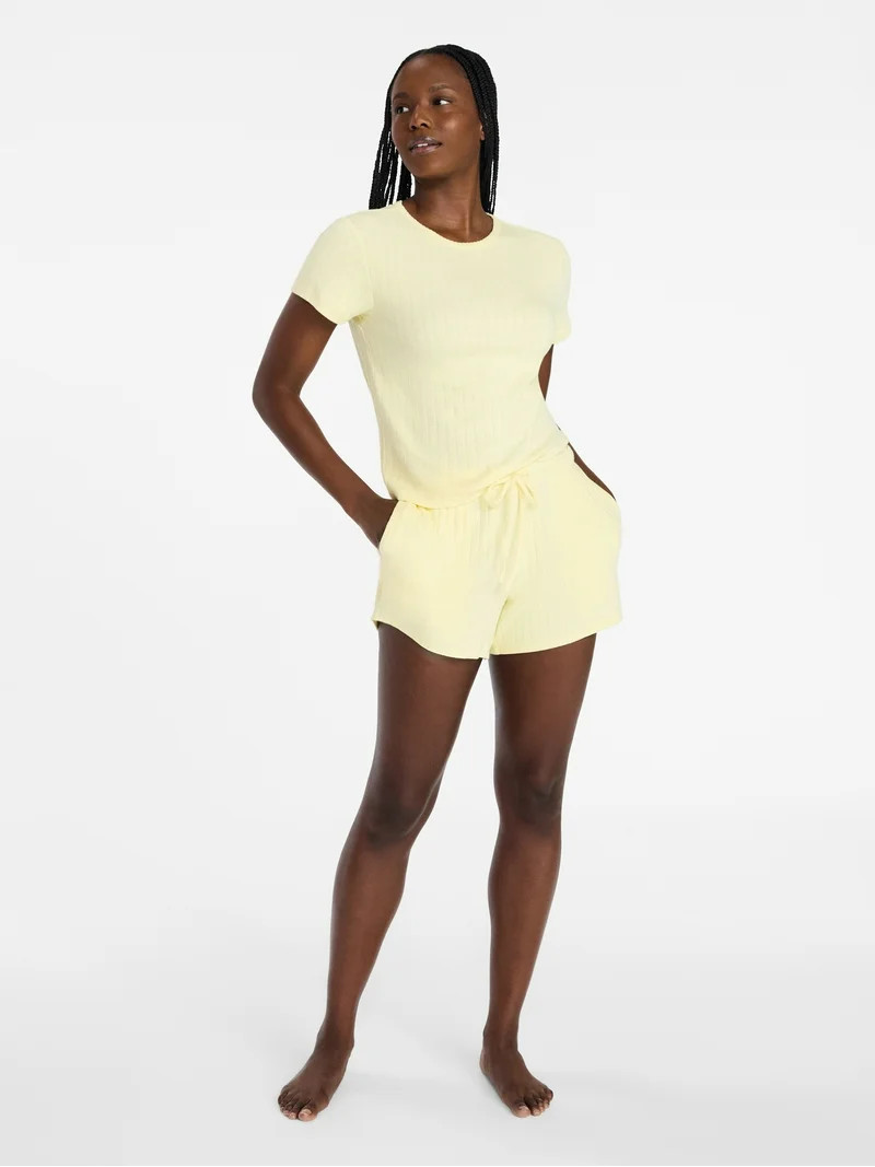 Joyspun Women’s Pointelle Knit Short Sleeve Sleepwear Tee, Sizes XS-3X | Walmart (US)