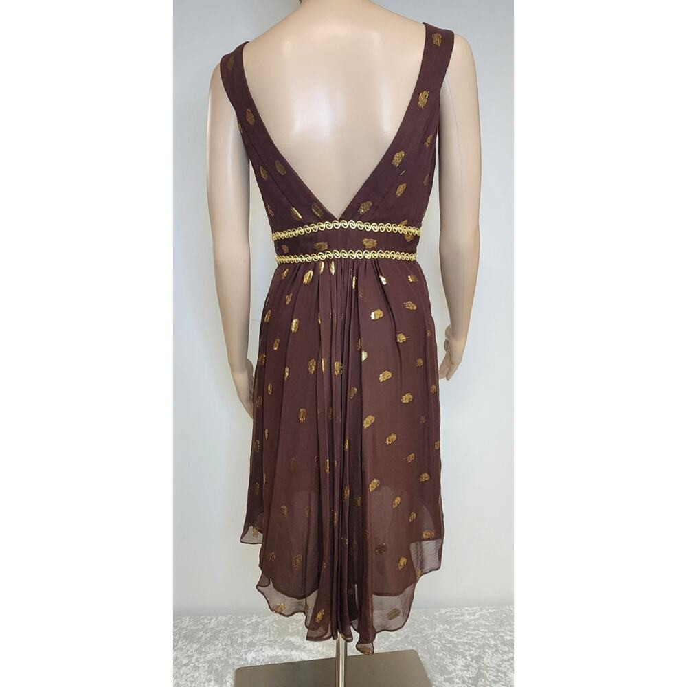 Milly of New York Womens Brown & Gold Silk Chiffon Cocktail Dress-Size 4 | Poshmark