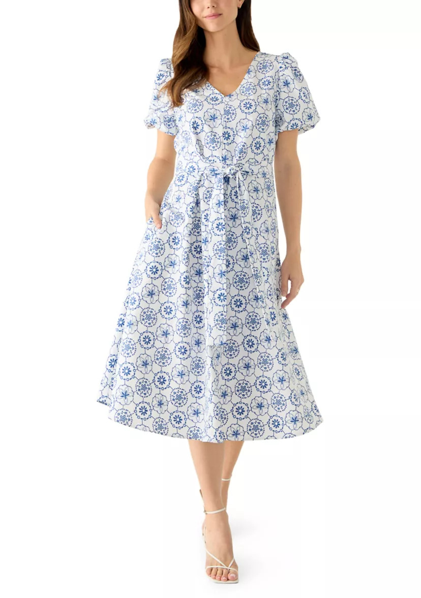 Women's Short Sleeve Tie Waist Midi Dress | Belk