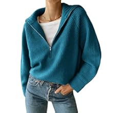 BTFBM Women’s Casual Long Sleeve Half Zip Pullover Sweaters Solid V Neck Collar Ribbed Knitted ... | Amazon (US)