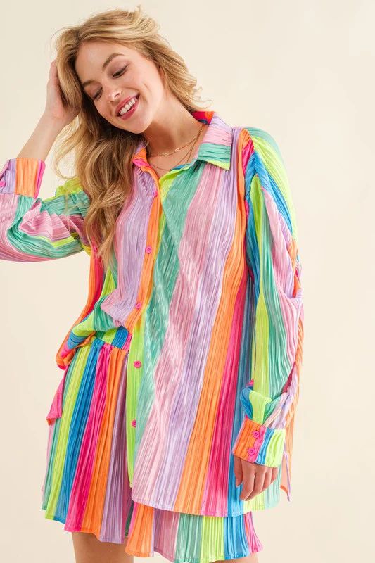 Press Pleated Rainbow Shirt with Matching Shorts | raëliv