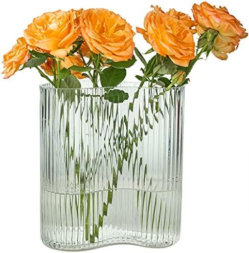 MOLIMAO Glass Vase for Centerpieces,Modern Large Vase for Flowers,Footprint Shape Striped Bottle ... | Amazon (US)