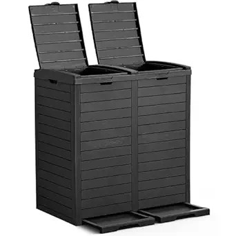YITAHOME Outdoor Resin-Based Dual Compartment Trash Bins, 76 Gallon Capacity, Easy-to-Clean Hidea... | Amazon (US)