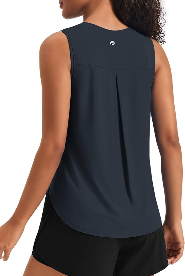PINSPARK Women's Workout Tank Tops Back Pleat Loose Fit Sleeveless Shirts | Ice Silk, Cooling Tou... | Amazon (US)