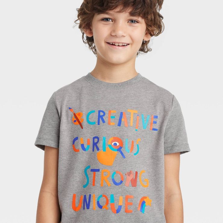 Boys' Short Sleeve 'Creative Curious Strong Unique' Graphic T-Shirt - Cat & Jack™ Gray | Target