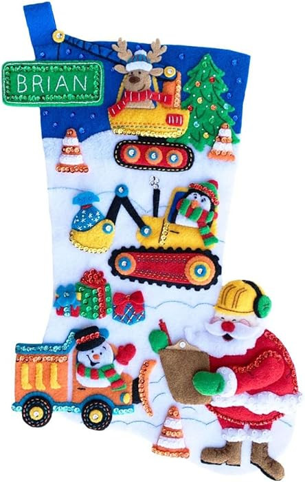 MerryStockings North Pole Construction Company 18" Felt Christmas Stocking Kit – DIY Embroidery... | Amazon (US)