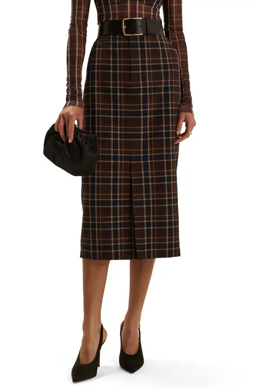Favorite Daughter Petite The Meyer Midi Skirt in Toffee Plaid at Nordstrom, Size 2 | Nordstrom