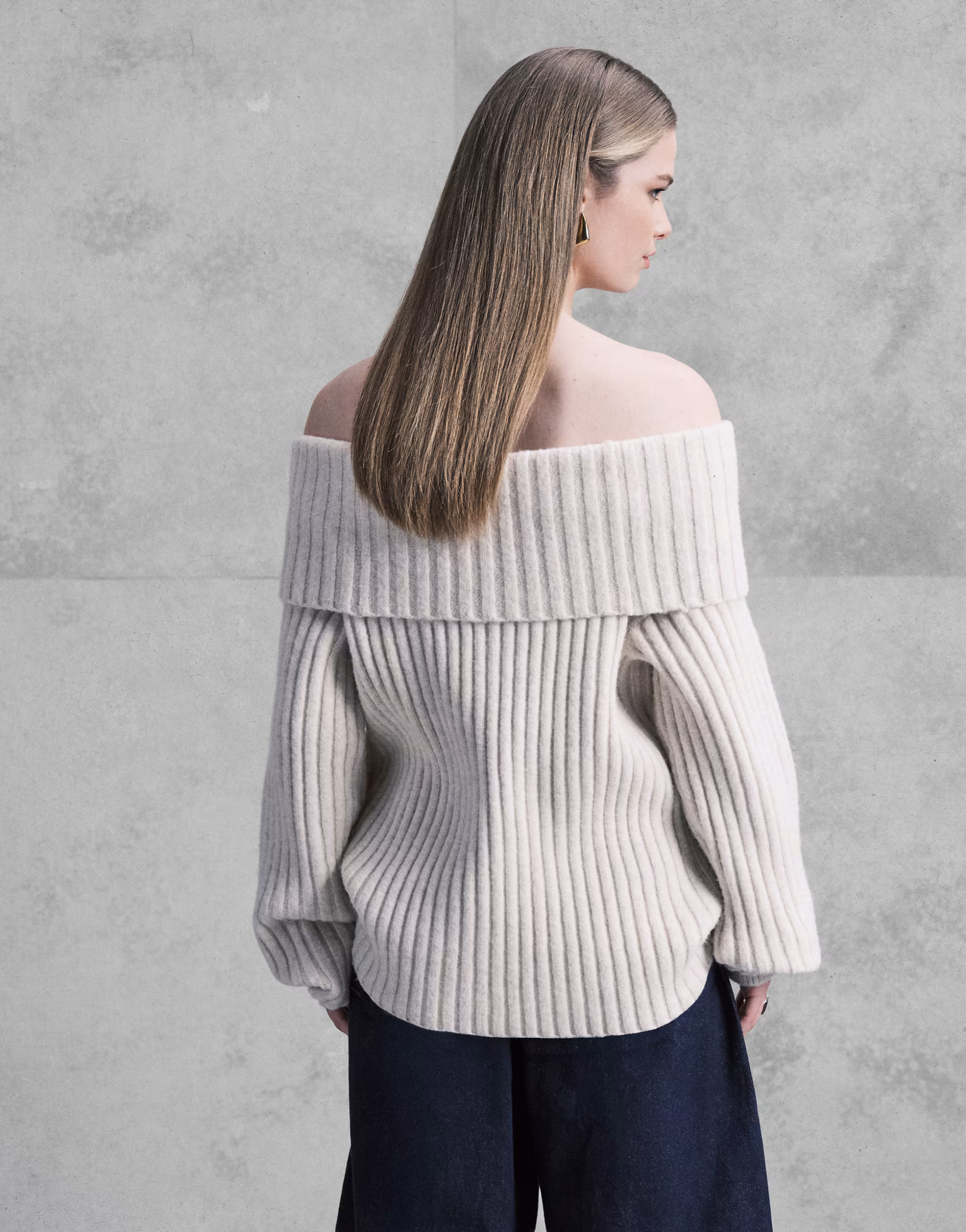 Monki oversized off the shoulder knit sweater in heathered off white | ASOS (Global)