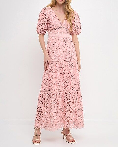Endless Rose Puff Sleeves Lace Tiered Maxi Dress | Express