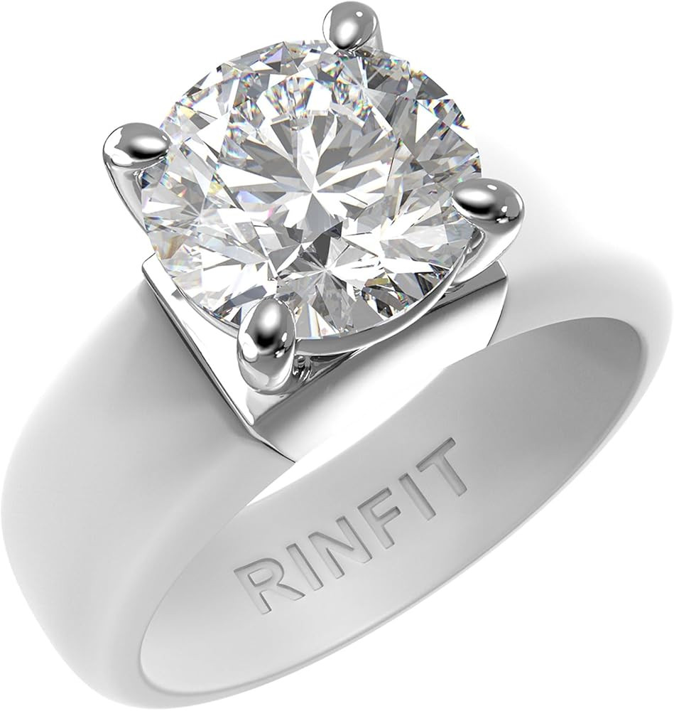 Rinfit Silicone Ring with Stone - Round Cut Cubic Zirconia Solitaire Ring for Women - Rubber Wedd... | Amazon (US)