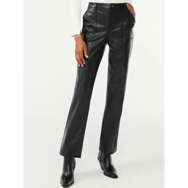 Scoop Women's Faux Leather Straight Pants - Walmart.com | Walmart (US)