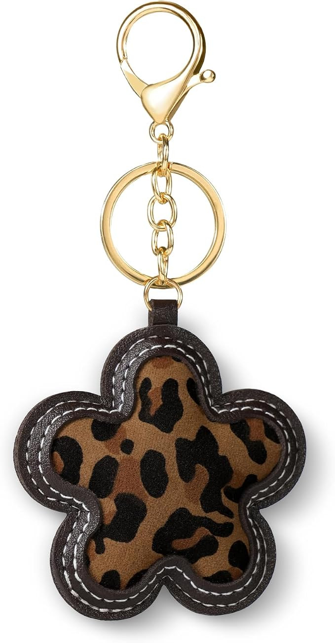 Fmeida Leopard Floral Keychain for Women - PU Leather Bag Charm, Fashion Keychain Accessory for H... | Amazon (US)