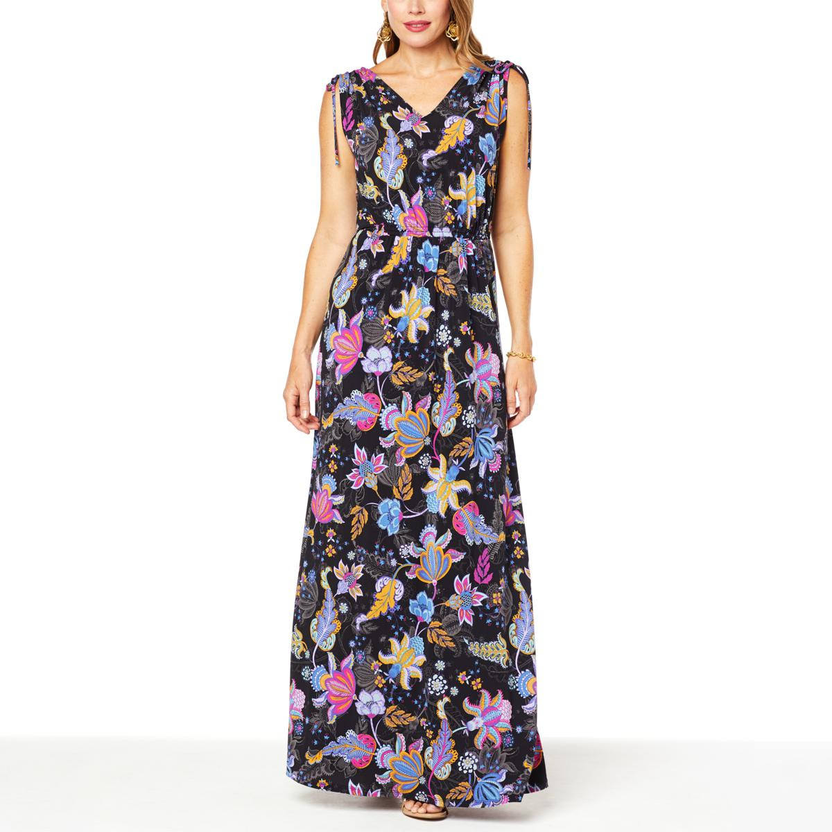 IMAN Global Chic Cinched Shoulder V-Neck Maxi Dress - 20375878 | HSN | HSN