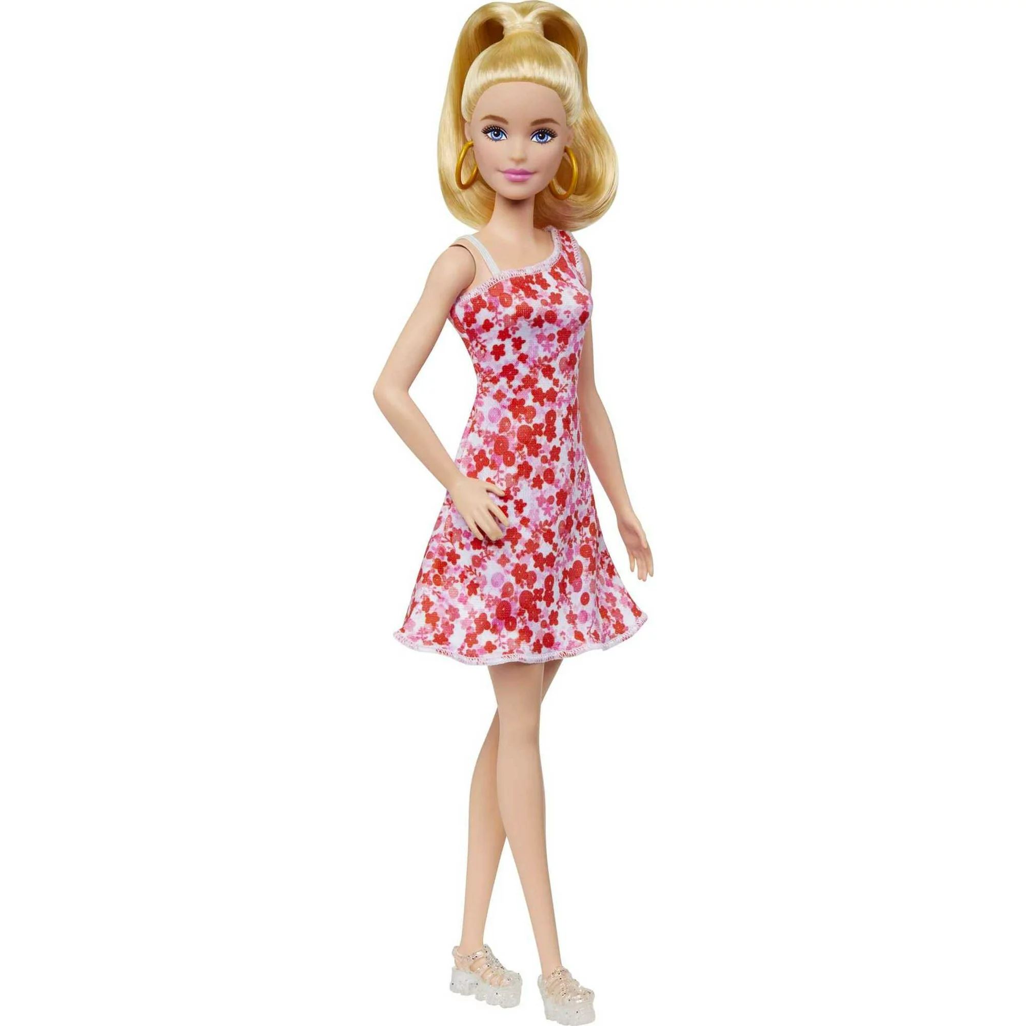 Barbie Fashionistas Doll #205 with Blond Ponytail and Floral Dress, Sandals and Hoop Earrings | Walmart (US)