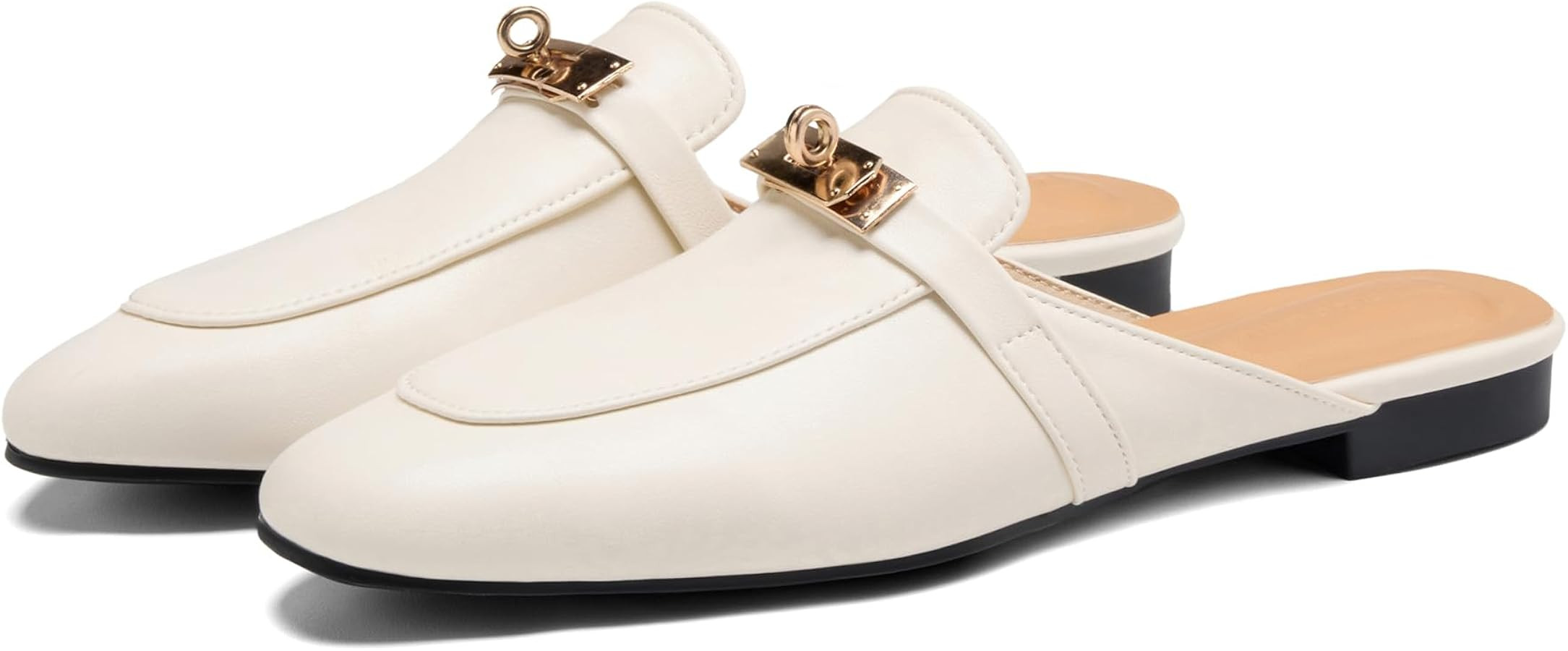 Design Mules for Women, Almond Toe Slip-On Flats, Backless Loafers with Matal Buckle, Comfort Cas... | Amazon (US)