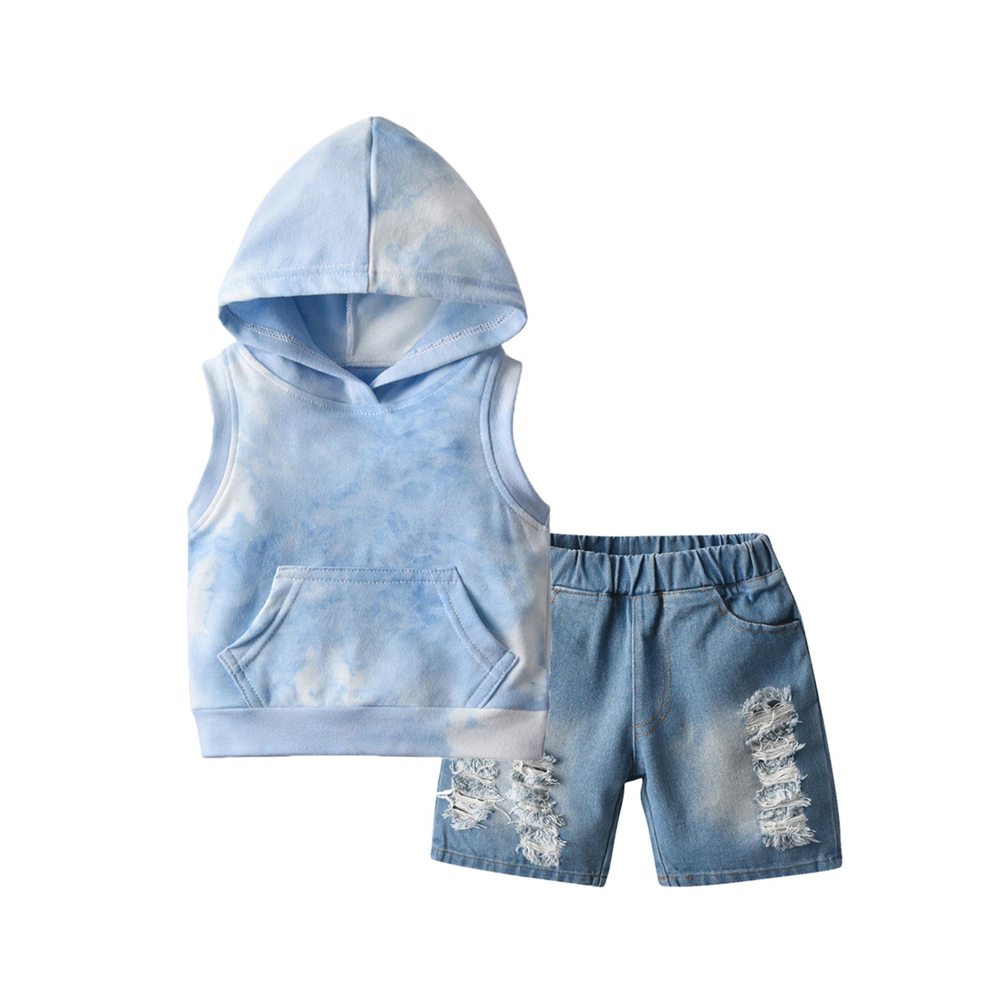 Listenwind Kids Baby Boys Outfit Hooded Tie Dye Print Vest Tank T shirts Tops Denim Jeans Shorts ... | Walmart (US)