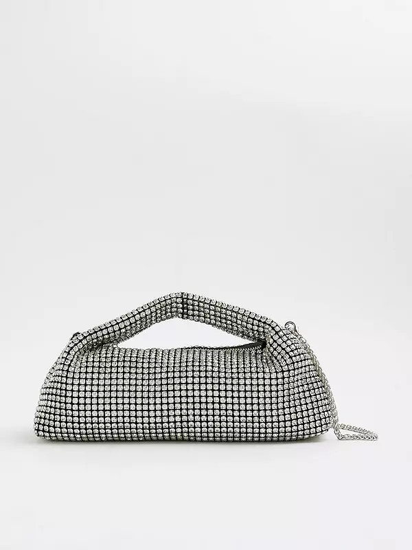 River Island Diamante Scoop Clutch Bag - Silver | Very (UK)