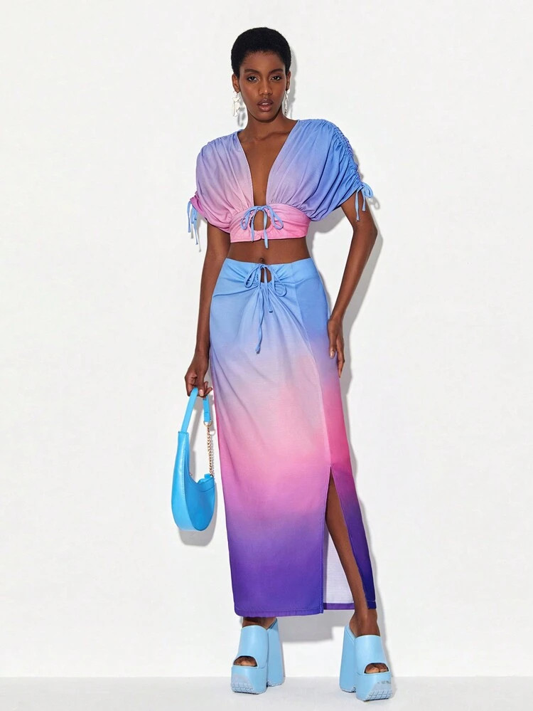 SHEIN X MOYO Damskie Spódnice Pomarszczona Oddzielany Ściągacz Ombre Casual | SHEIN