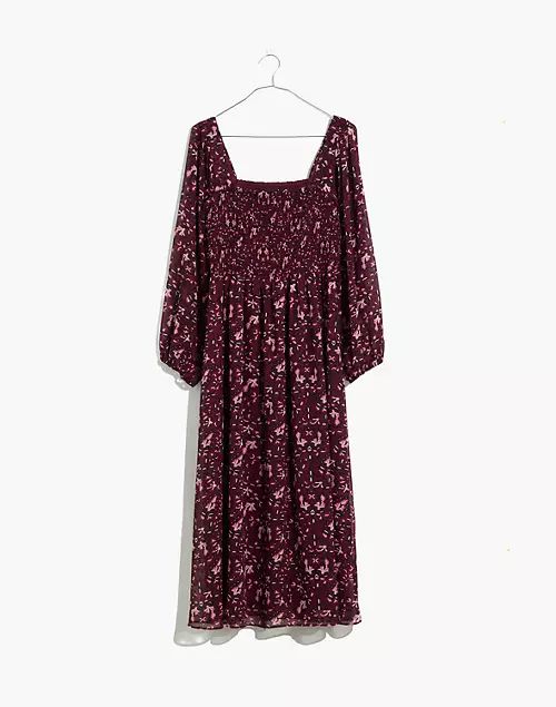 (Re)sourced Georgette Sheer-Sleeve Smocked Midi Dress in Rich Paisley | Madewell