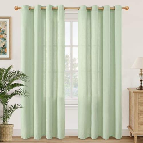 YoungsTex Sage Green Linen Curtains 84 Inch Length for Living Room - Light Filtering Natural Textured Privacy Drapes with Grommet for Bedroom Dining Room Country Spring Decor, 2 Panels, 52 X 84 Inch | Amazon (US)