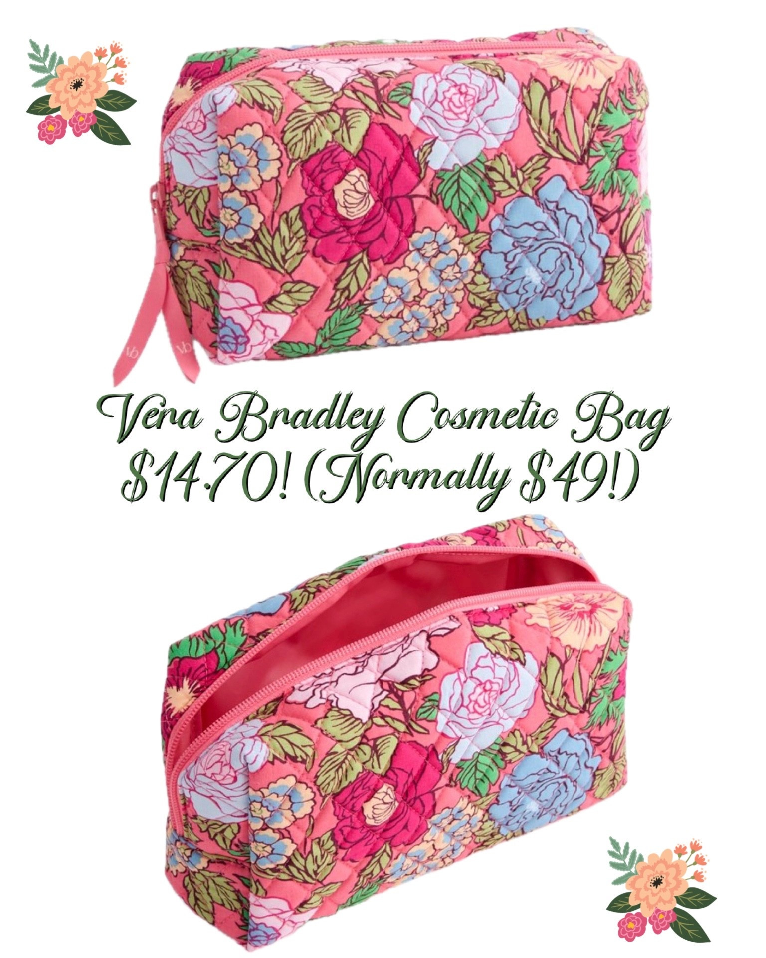 Target has the beautiful Vera Bradley Vibrant Gardenias Cosmetic Bag down to only $14.70 today - normally $49! Fantastic deal for a durable cosmetic bag that has such a happy print. 🌸 Perfect for gifting also! 

#LTKSaleAlert #LTKBeauty #LTKHome