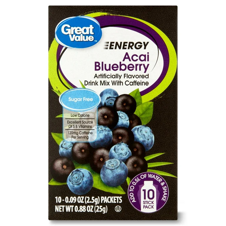 Great Value Sugar-Free Energy Acai Blueberry Drink Mix, 0.88 oz, 10 Count | Walmart (US)