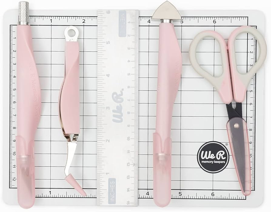 We R Memory Keepers Mini Tool Kit Pink, with Cutting Mat, Ruler, Scissors, Craft Knife, Tweezers,... | Amazon (US)