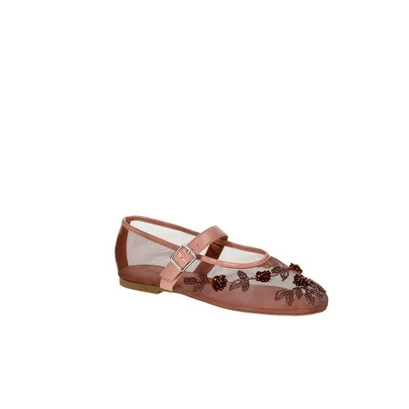 No Boundaries Beaded Mesh Mary Jane Flats, Women's | Walmart (US)