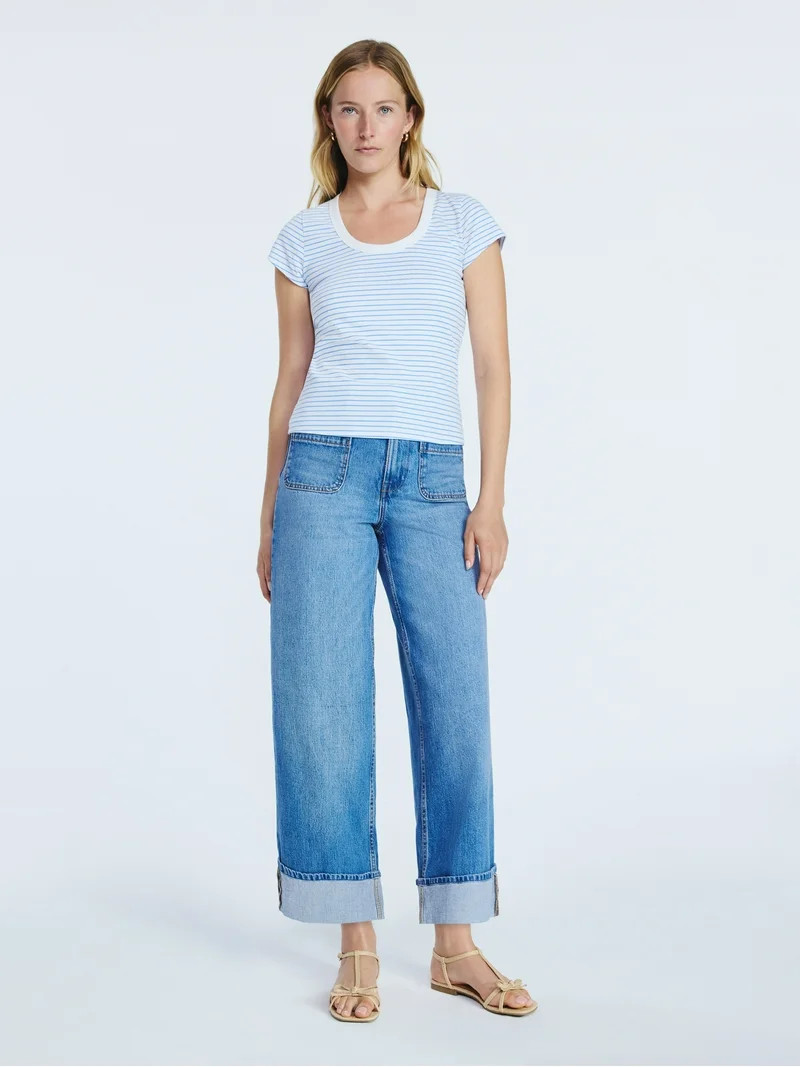 Free Assembly Women's Scoop Neck Tee with Short Sleeves, Sizes XS-XXL | Walmart (US)