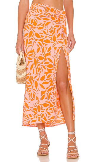 Beach To City Midi Skirt in Tangerine Stencil | Revolve Clothing (Global)