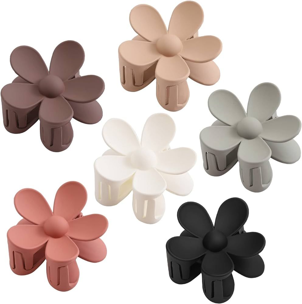 Hair Claw Clips, 6PCS Matte Flower Claw Clips, Large Hair Clips For Women Thick Hair, Big Cute Da... | Amazon (US)