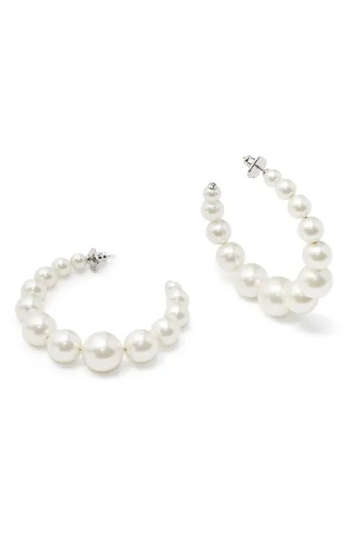 kate spade new york imitation pearl hoop earrings in Clear/Silver at Nordstrom | Nordstrom