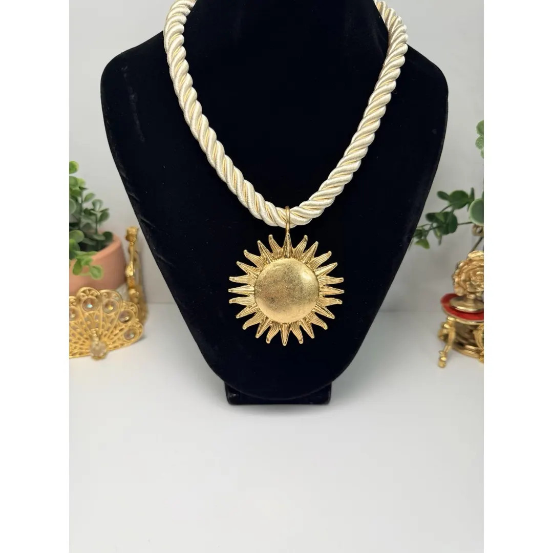 Zara Bold Sun Pendant Rope Necklace Gold Tone Statement NWOT | Etsy (US)