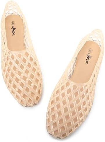 HEVA Women's Jelly Mesh Flats Breathable Clear Hollow Shoes Summer Beach Jellies Ballet Sandals | Amazon (US)