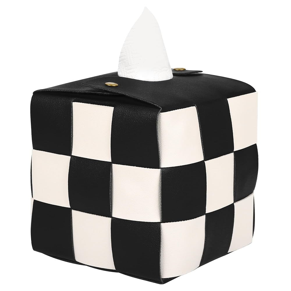 Tissue Box Cover,Modern PU Leather Square Checkered Tissue Holder,Stylish Design for Home,Office,... | Amazon (US)