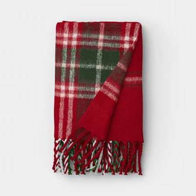 Plaid Faux Mohair Throw Dark Red - Threshold™ | Target