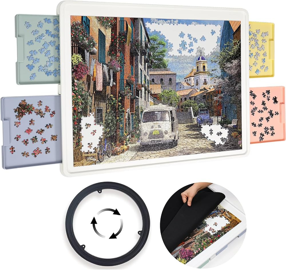 1500 Pieces Rotating Plastic Puzzle Board with Drawers and Cover, 35"x27" Portable Jigsaw Puzzle ... | Amazon (US)