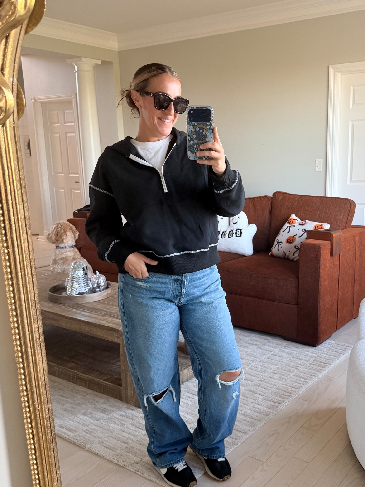 Easy ootd! Wore this to my son’s football game! 
TTS size medium in the sweatshirt. Size 8 (size down) in the jeans. 

#LTKFindsUnder50 #LTKOver40 #LTKStyleTip